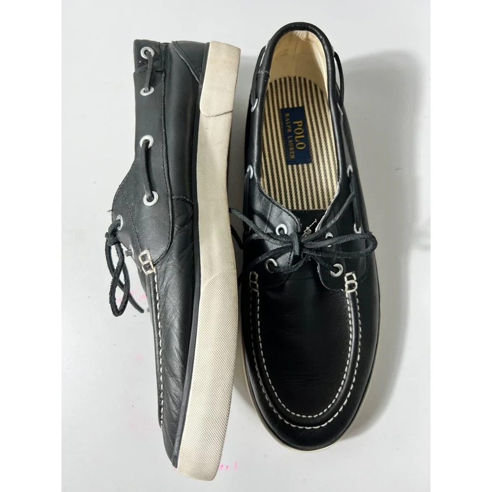 Polo Ralph Lauren‎ Mens Size 12 D Sander Leather Casual Loafers Boat Black Shoes